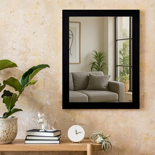 Art Street Bathroom Wall Mirror, Black Wall Mount Rectangular Mak...