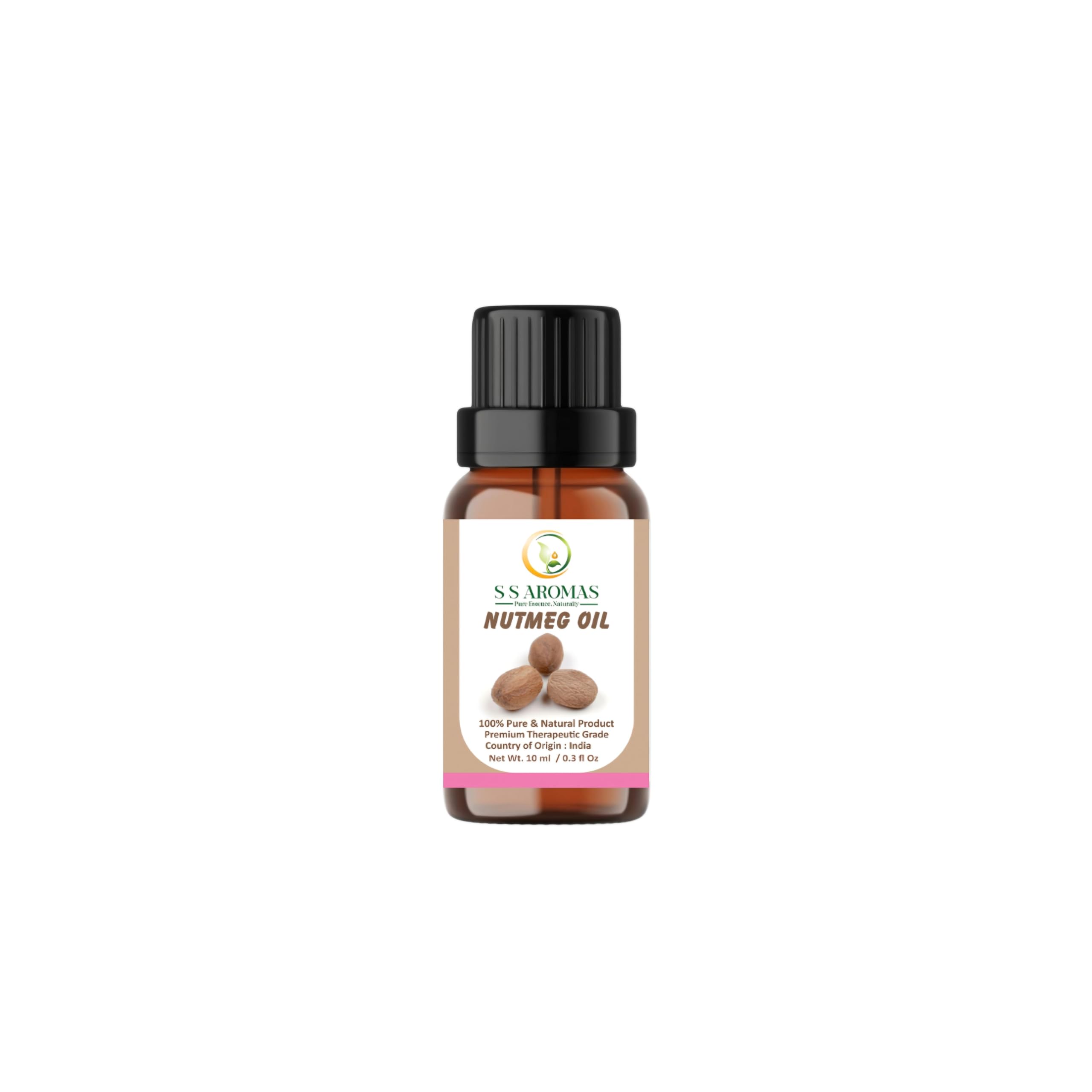 S S AROMAS Nutmeg Essential Oil (Jaiphal Tel) for Diffuser | 100% Pure, Undiluted and Therapeutic Grade | For Candle, Soap Making, Aromatherapy, Body Massage, Skin Care, Diffusers & Home Care | 10 ML
