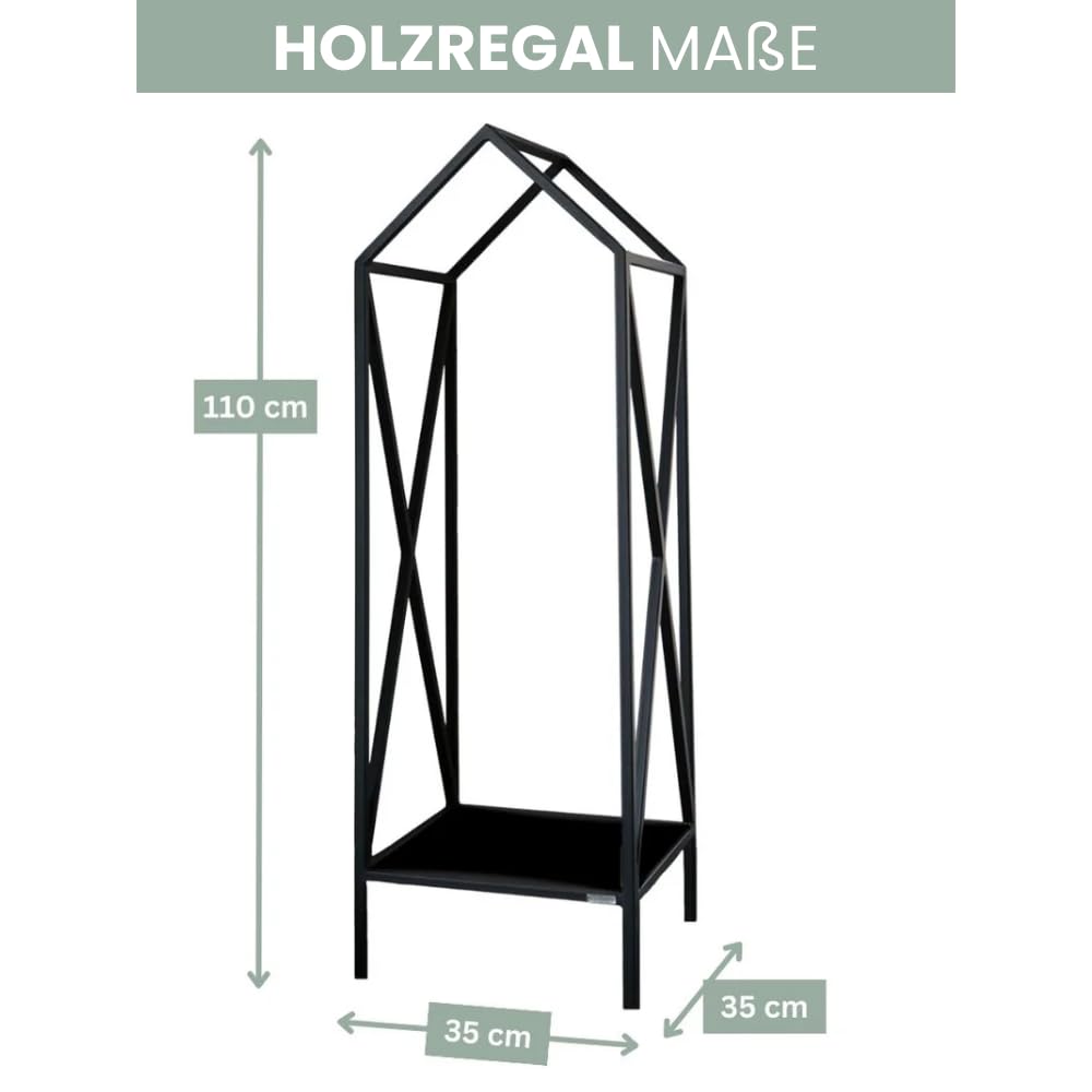 DELUKE Kaminholzregal innen Metall DUSI | Dachdesign, Schwarz | Feuerholzregal Kaminholzhalter Holzständer Holzhalter innen Holzlager