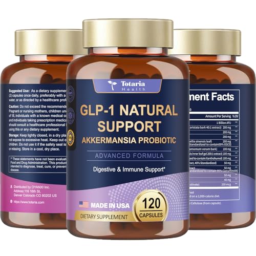 GLP-1 Akkermansia Probiotic Supplement - Hunger & Metabolism Support with Berberine HCI, Garcinia Cambogia, Apple Cider Vinegar, Green Tea Extract for Women & Men, 120 Count