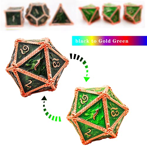 Mjdiceok Color Changing Dice Metal Dragons Dice Dnd Dice Set D&D Dice Set Role Playing Dice Apply To Dungeons And Dragons (Black To Green) #TOP1