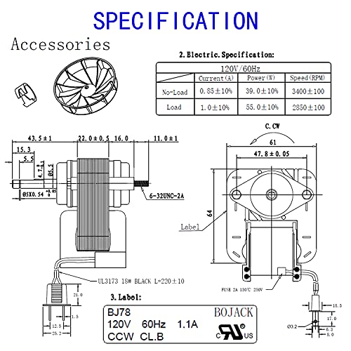 Bojack Yjf6178 Bathroom Vent Fan Motor 70Cfm 120V 60Hz 1.1A Replacement For Model N678,N655, N671,N679,671A,671, 655,657, 658, 679 Bath Fans #TOP5