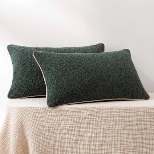 Image of Amazon Basics Boucle Lumbar Throw Pillow Covers for Couch, Living Room, Home Decor with Hidden Zipper, Green, 12x20in, Pack of 2