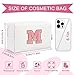 Personalized Makeup Bag Initial A-Z Preppy Patch Bag,Small PU Leather Travel Cosmetic Bag Pouch with Zipper,White Cute Toiletry Bag,Gift Ideal for Teen Girls Women Birthday Friend Mom,Letter M