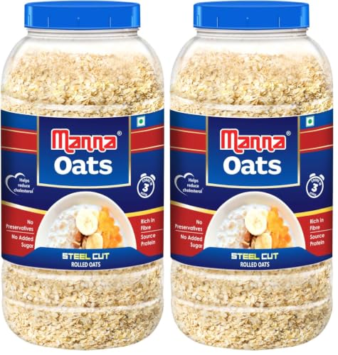 Image of Manna Oats 1Kg Jar, White oats. Source of protein and high in fibre. (Pack of 2)