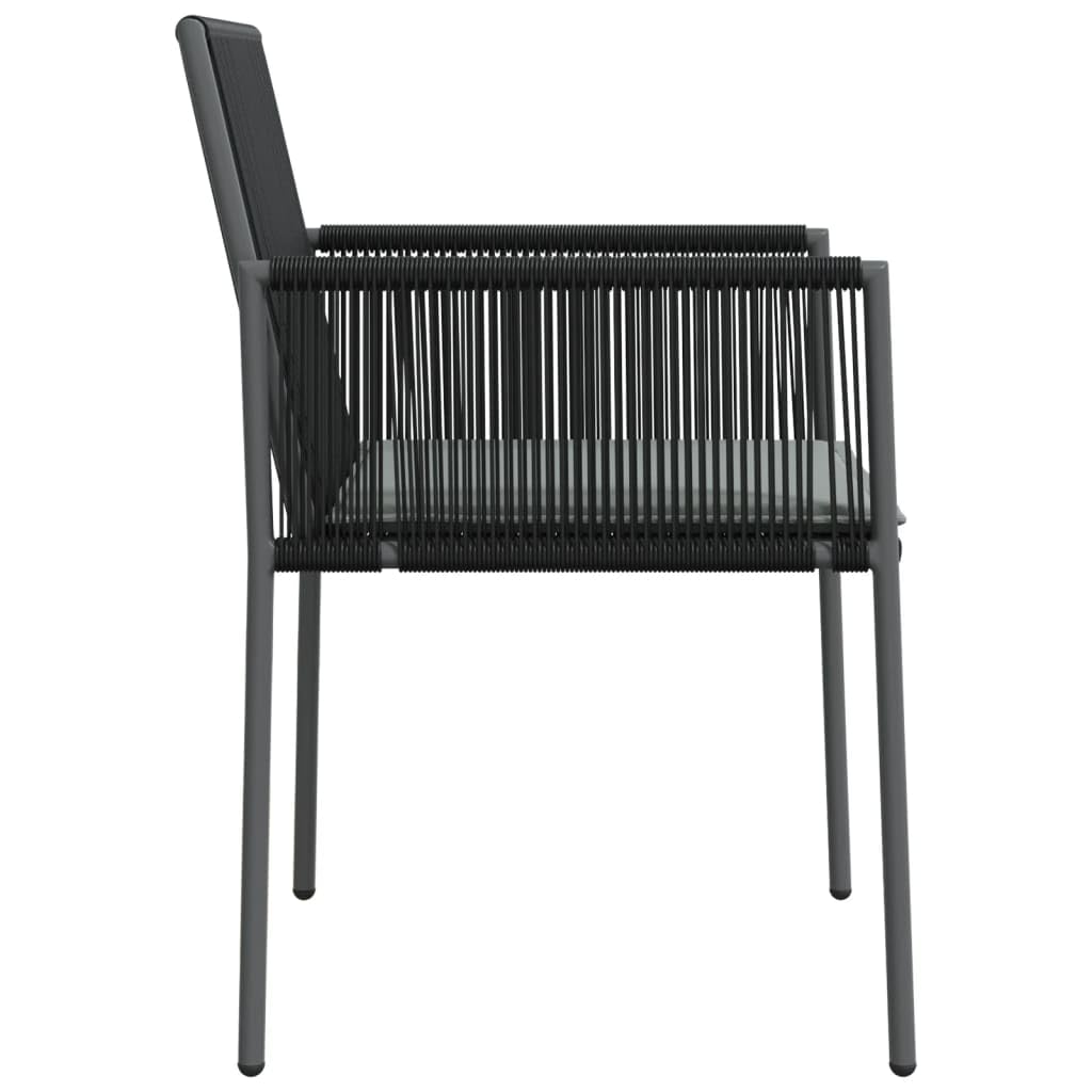 Set 2 Sedie da Giardino in Polyrattan Nero con Cuscini | Poltrone da esterno con braccioli e spessi cuscini grigi, ideali per arredare balcone, terrazza e patio con stile.