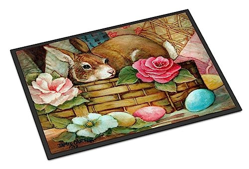 Caroline's Treasures PJC1063MAT A Touch of Color Rabbit Easter Doormat 18x27 Front Door Mat Indoor Outdoor Rugs for Entryway, Non Slip Washable Low Pile, 18H X 27W