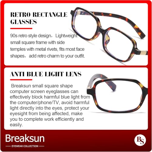 Image of Breaksun Retro Rectangle Glasses for Women Men Small Square Blue Light Blocking Glasses Vintage Eyeglasses