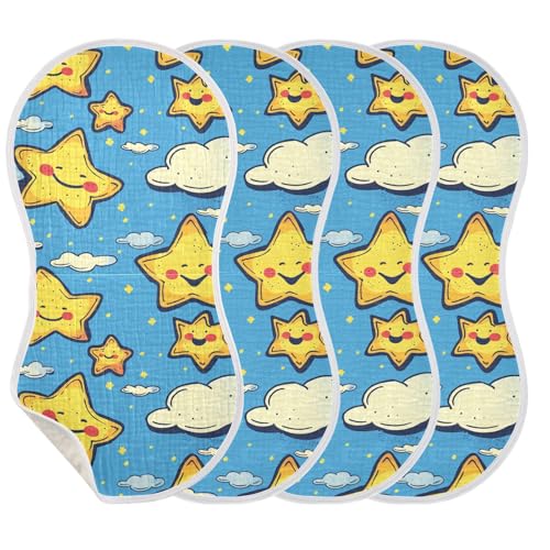 Cute Face Stars Cotton Muslin Burp Cloths Large Easy Care Baby Cloth for Gender Neutral Set of 2, 22x11in3