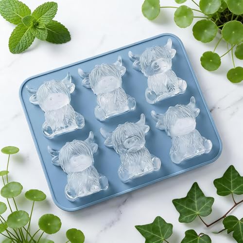 Molde de Hielo Mini Highland Cow 3D Silicona Blanca 6 Piezas miniatura 5