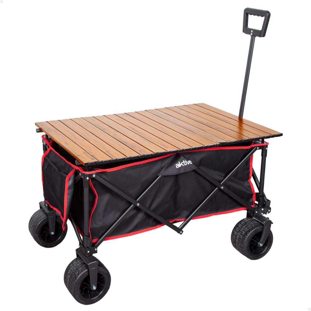 AKTIVE Strandtischwagen, Zum Transportieren von Strand-, Garten- oder Campingzubehör, Schwarz, 100 kg, Stabile 360º Schwenkräder mit Bremse, Mehrwinkelgriff, Tasche, Abdeckungen, Stuhlgestell (62373)