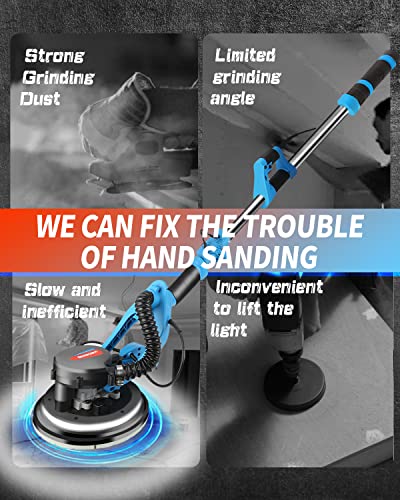 Drywall Sander 800W Foldable Electric Sander 6 Adjustable Speed 500-1800Rpm Powerful Wall Sander With Extendable Handle Led Lights Storage Bag Long Dust Hose Drywall Sander With Vacuum #TOP6
