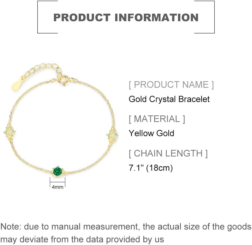 14K Gold Gemstone Bracelet for Women,Dainty Emerald/Sapphire/Amethyst Adjustable Link Bracelet,Ideal Jewelry Gift for Birthday, Anniversary or Special Occasions