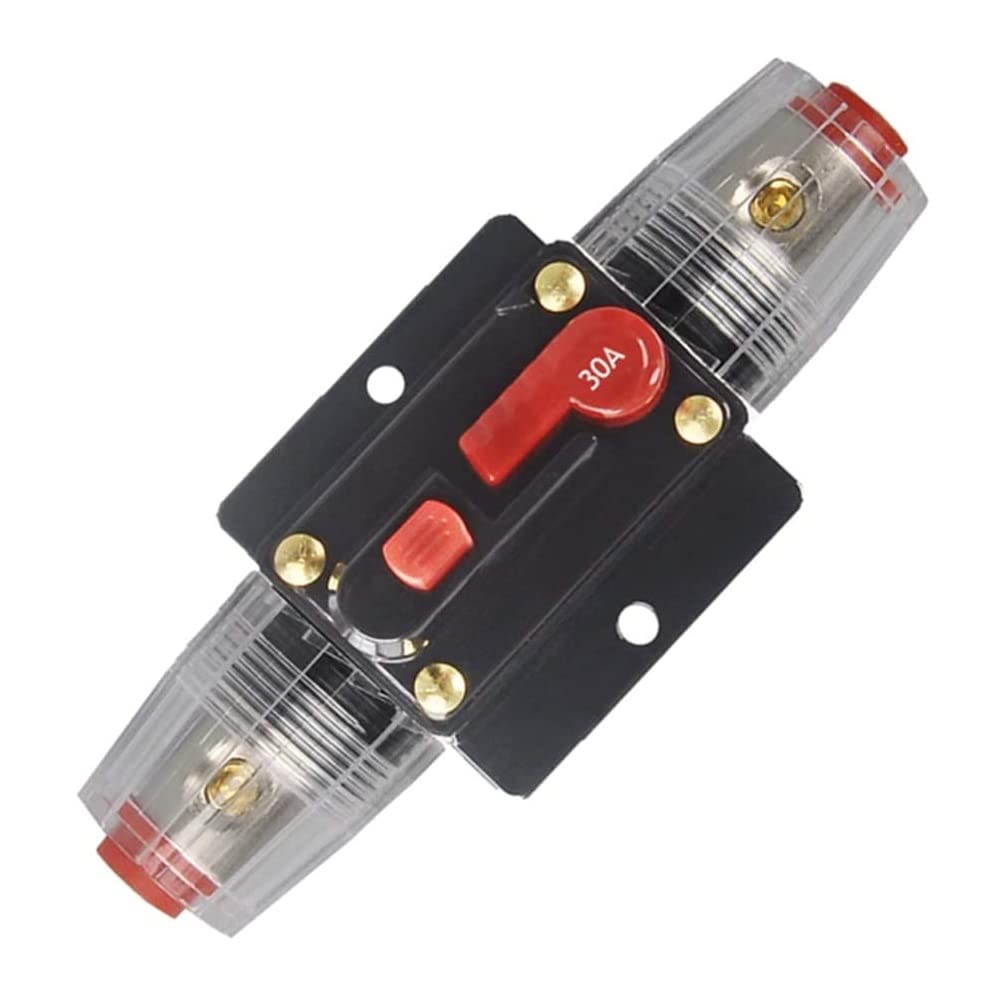 30 Amp Resettable Fuse Holder Circuit Breaker, with Manual Reset Waterproof Switch for RV Car Audio Marine Boat Motor Truck Inverter Home Solar System Replace Fuse 20A-150A/12V-42V DC (30A)