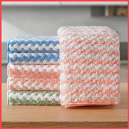 wolpin Microfibre Cleaning Cloth 5 Pcs (25 x 25 cm) Thick Lint & Streak-Free Multipurpose Automotive Towels for Car Cleaning Cloth Polishing Washing & Detailing Wash Cloth for Kitchen, Multicolor