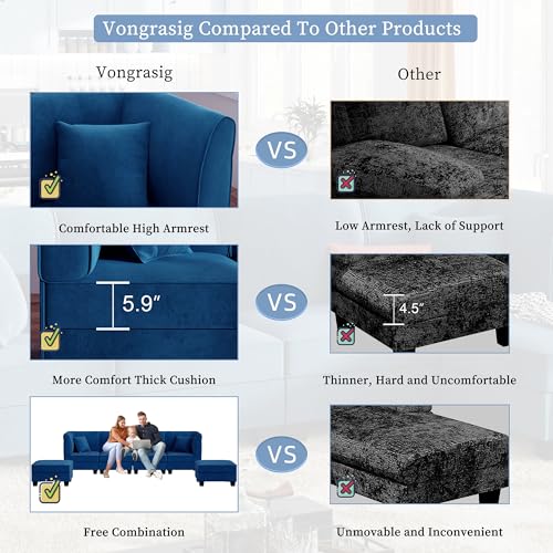 Vongrasig US21-DG 6 Pieces Sectional Couch Modular Sofa With Reversible Chaise Velvet U-Shaped Couch Sofa 6-Seat Modular Large Sectional Couch With Ottoman For Living Room thumb #6