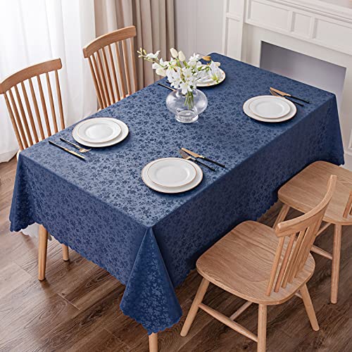 Image of Smiry Rectangle Table Cloth, Waterproof Heavy Duty Vinyl Tablecloths, Wipeable Washable Table Cover for Kitchen and Dining Room (Navy Blue, 70 inch X 90 inch)