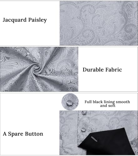Image of DiBanGu Mens Paisley Suit Vest Bowtie Formal /Casual Dress Waistcoat | 5PCS,Vest for Men,Silk Blend,Anti-Wrinkle,Durable,Machine Wash,for Tuxedo,Wedding,Party,Prom,V-neck,2 Real Pockets