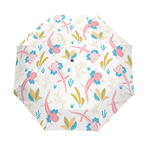 Parapluie pliable automatique rose léger avec motif récif corail