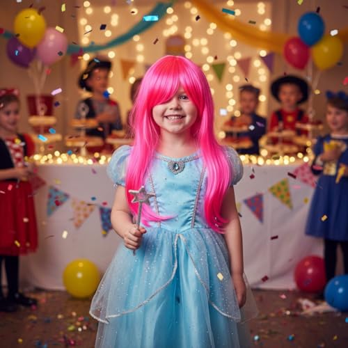 Image of Moira Synthetic Straight Colored Hair Wig 23 inch for Costume Dressing, Photo Booths, Fancy Dress, Cosplay (Fluoro Pink)