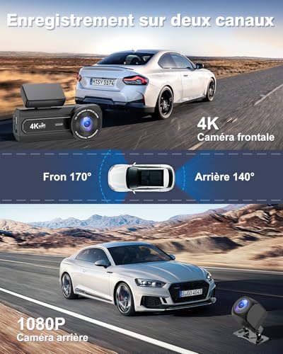 CHORTAU Dashcam Auto Vorne Hinten 4K+1080P, WiFi Dashcam Mit 64GB Card, Dash Cam Parküberwachung...