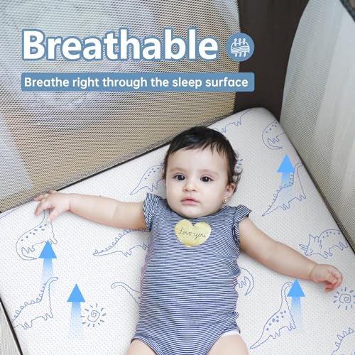 Image of Mochen Pack and Play Mattress, 38 inchx26 inch Dual-Sided Firm&Soft Memory Foam Pack n Play Mattresses Pad, Travel Breathable Mattress for Pack n Play with Removable Dinosaurs Cover, Portable & Washable