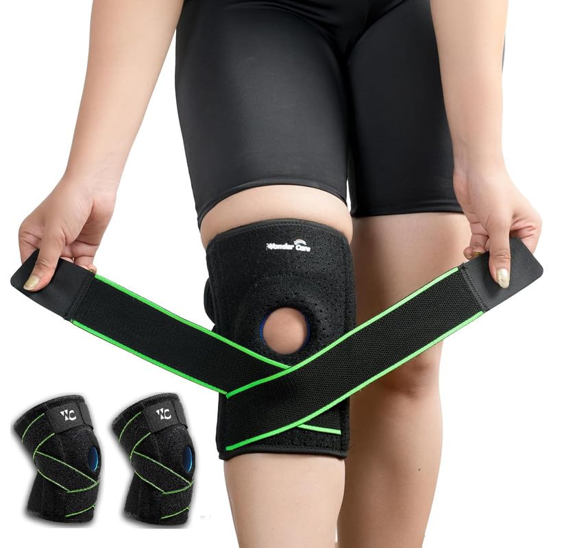 Image of Wonder Care Compression Knee Support with Side Stabilizers & Patella Gel Ring, Adjustable Knee Brace for Joint Pain Relief, Arthritis, Knee Pain, ACL Tear, MCL Tear, Meniscus Tear (Universal,2Units)
