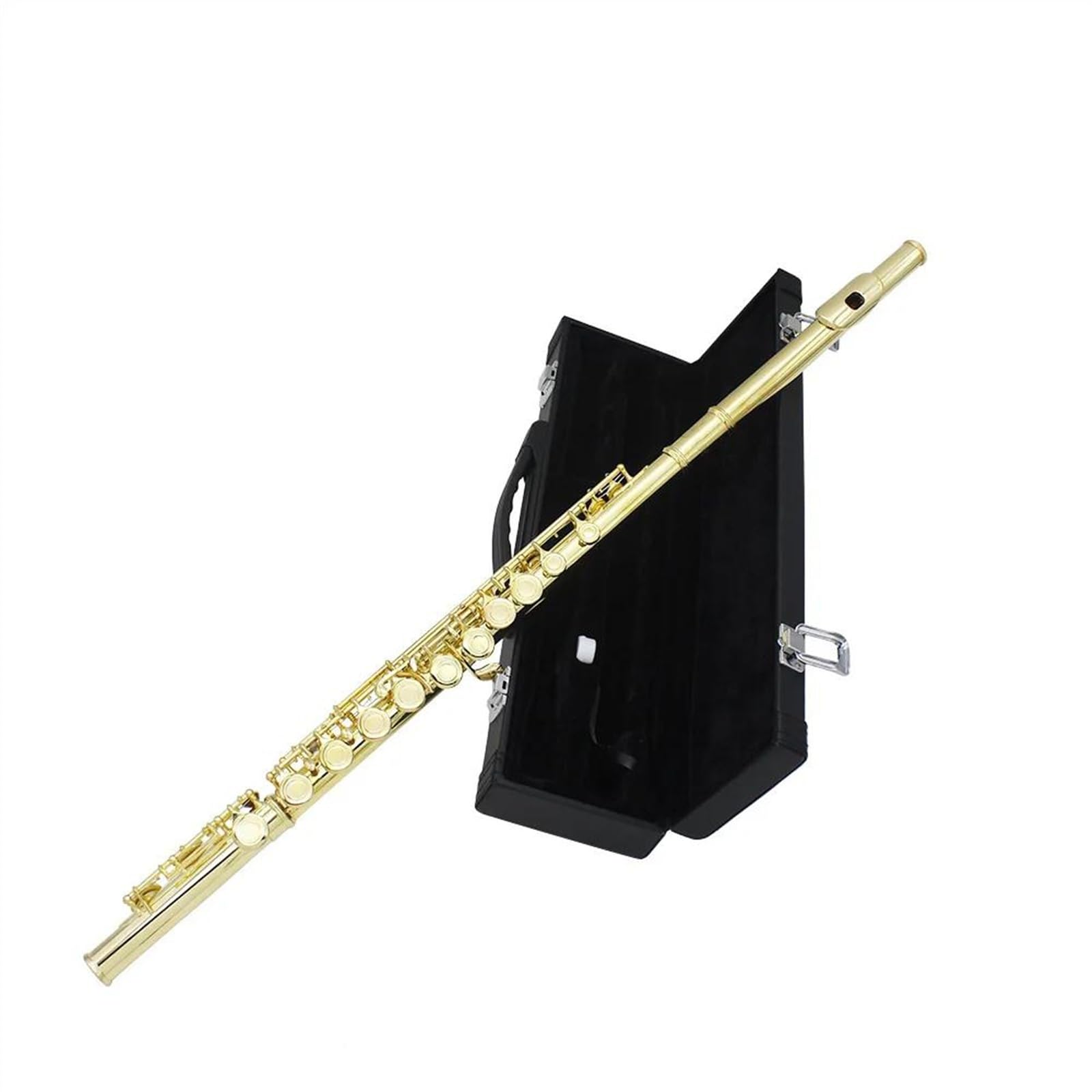 Professionale Flauto Traverso Oro 16 fori Aggiungi lo strumento per flauto con corpo in ottone e chiave E con accessori in scatola di pelle