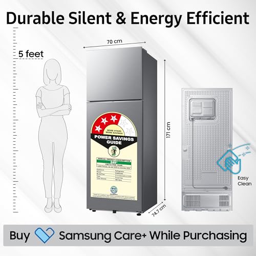Image of Samsung 396 L, 3 Star, Convertible 5-in-1, Digital Inverter, Frost Free Double Door, WiFi Enabled Bespoke AI Refrigerator (RT41DG6A4DSLHL, Ez Clean Steel /Real Steel)
