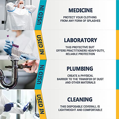 EZGOODZ Vestidos de isolamento descartáveis médios, pacote com 5 vestidos descartáveis brancos com m
