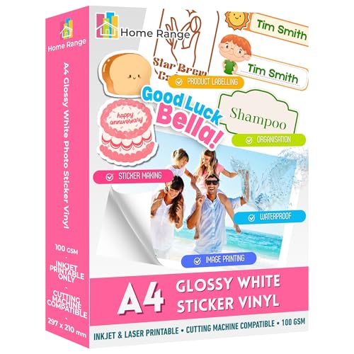 Papier autocollant vinyle blanc brillant A4 jet d'encre imperméable 20 feuilles