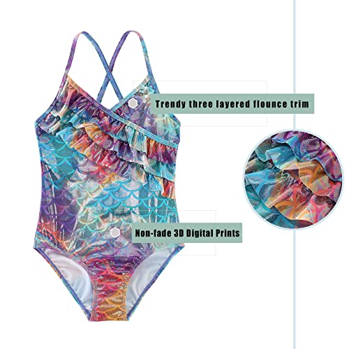 Image of Girls One Piece Swimsuits Mermaid Bathing Suits Summer Swimsuit 2-14 Years
