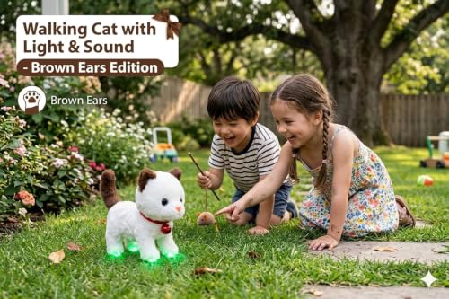 Image of Interactive Walking Talking Cat Toy Battery Operated Cute Plush Kitty with LED Light Sound Music Moving Soft Stuffed Pet Toy for Kids Boys Girls Birthday Gift