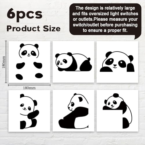 6 adhesivos decorativos de interruptor de luz con diseño de panda miniatura 2