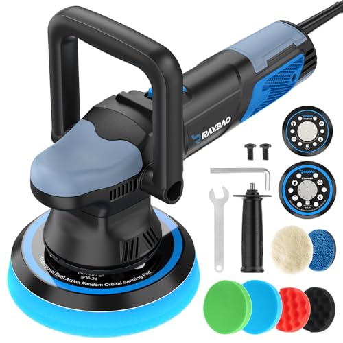 Dual Action Polisher, 900W 5/6 Inch Random Orbital Buffer Polisher, 6 Variable Speed 2000-6400 RPM, DA Polisher with 6 Polishing Pads for Car Detailing/Waxing
