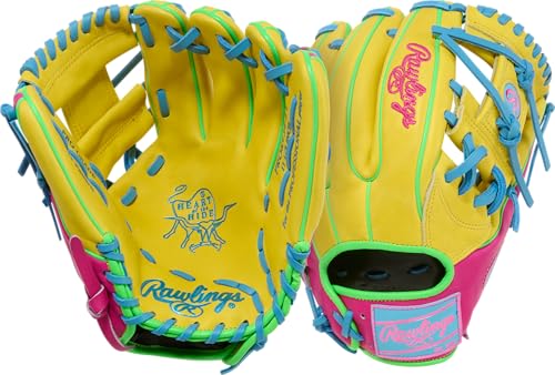 Rawlings | Heart of THE Hide Spring Break Edition Baseball Glove | 11.5" | RHT | Pro I Web | Yellow/Pink/Columbia Blue/Green - image 1
