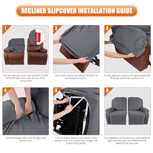 Image of VANSOFY Oversized Recliner Cover, 2-Pieces Stretch Reclining Couch Cover with Pockets Loveseat Sofa Slipcovers Soft Washable Furniture Protector for Dogs Cats(Dark Gray)