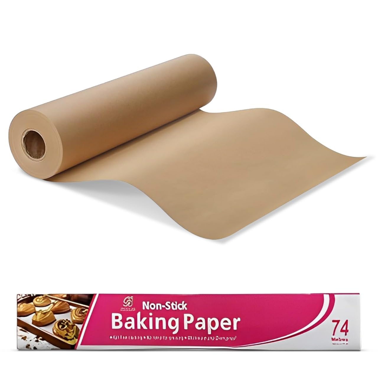 EVOKK Brown Baking Paper 38CM x 74M Greaseproof Parchment Paper Roll Non-Stick, Oven Safe, Food-Grade Baking Sheets for Cooking, Air Fryer, Pastries & Butcher Paper Use