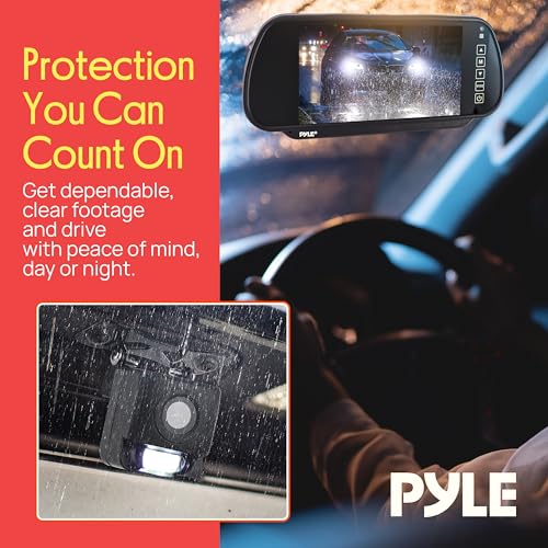 Image of Pyle Rear View Backup Camera for Car - Compact Reverse Cam with Distance Scale Lines,Night Vision, 170 Tilt-Adjustable Lens, IP67 Waterproof,12V RCA Video Output - Universal Fit for All Vehicle Types
