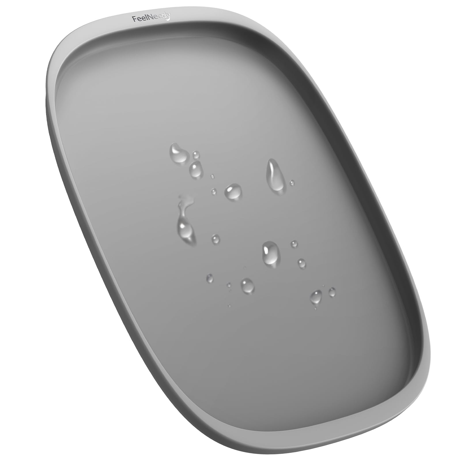 FEELNEEDY Napfunterlage Hund, rutschfeste Hundenapf Unterlage – Silikonmatte mit Erhabenem Rand, Anti-Leck, Leicht zu Reinigen(60×40×1.2cm, Grau)