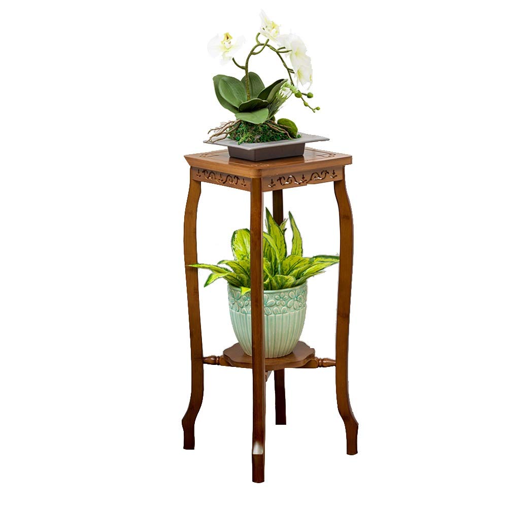 XUE JUN Plant Flower Stand Retro 2/3 Layer Board Carving Flower Strong Load Bearing Capacity Mobile Indoor Solid Wood,2 Sizes (Color : #A, Size : 29X20X67cm)