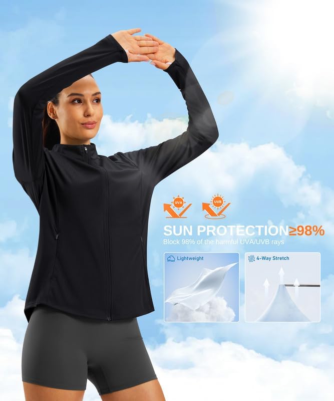 Bikewa Women's UPF 50+ Bike Shirts Lightweight Full Zip Long Sleeve Biking Jackets UV Sun Protection Quick Dry Cycling Jersey