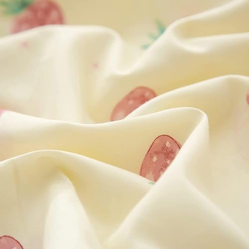 Vista 361 de Linda funda de edredón de fresa, tamaño individual XL, suave, 100% algodón, juego de ropa de cama de fresa rosa, ligero, funda de edredón para niños