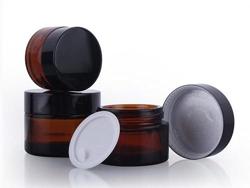 2 frascos de maquillaje recargables de vidrio marrón de 0.7 fl oz0.7 onzas con forros y tapa negra con tornillo, crema facial vacía, bálsamo labial, disponible en Yaxa Costa Rica