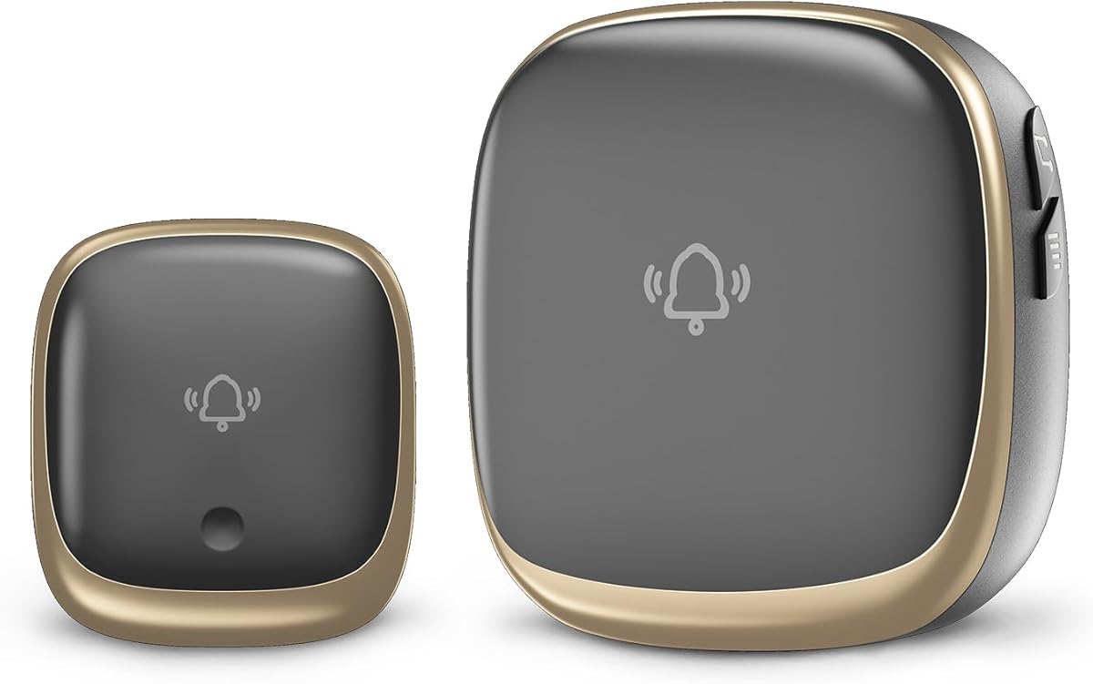 Wireless Doorbell Set Self-Powered Wireless Doorbell with LED Visual Alerts 38 Melodies Waterproof Dustproof Long Range Easy Installation （Black）