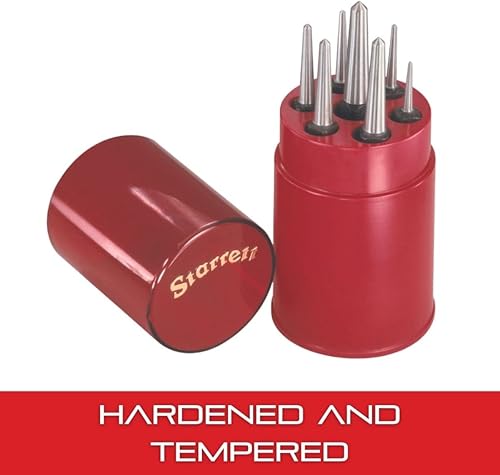 Miniatura 45 de Starrett Punzón central de acero con vástago cuadrado y agarre de dedo moleteado, endurecido y templado, 3-3/4 pulgadas de longitud, punta cónica