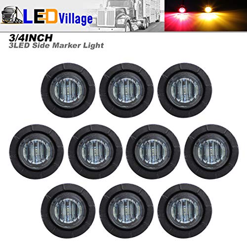 Ledvillage 10 Pcs 3/4 Inch Smoked Lens 5 Amber + 5 Red Light Clearance Bullet Smd Side Marker Lights Sealed Bulb Fits For Truck Trailer Pickup Sedan Rv Bus 12V Dc 3Led #TOP1