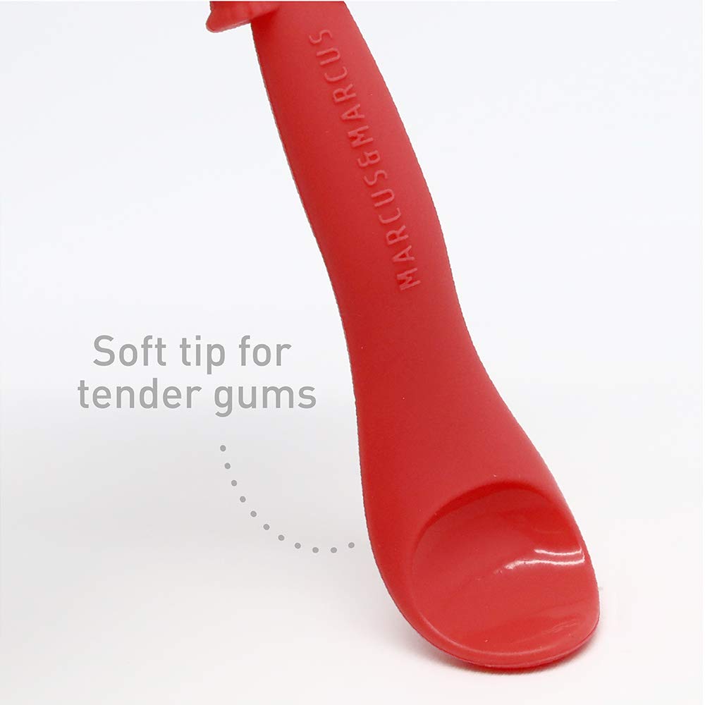 Silicone Baby and Toddler Spoon with Soft Grip Handle, Blue Hippo by Marcus & Marcus