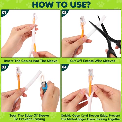 REFLYING 2 Meter-8mm Selbstwickelnde Kabelhülle, Kann 1 Draht verstecken, Kabelschutz für Hund Katze, Verhindern, DASS Haustiere an Kabeln Kauen, Dehnbare geflochtene Kabelhülle, Weiß