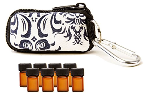 Stylish Essential Oil Key Chain Kit - With 8 5/8 Dram (2 ml) Vials, 1 Orifice Reducer Removal Tool, 8 Pipettes & 8 Blank Lid Stickers (Blue/White Windsor) by Aroma Designs